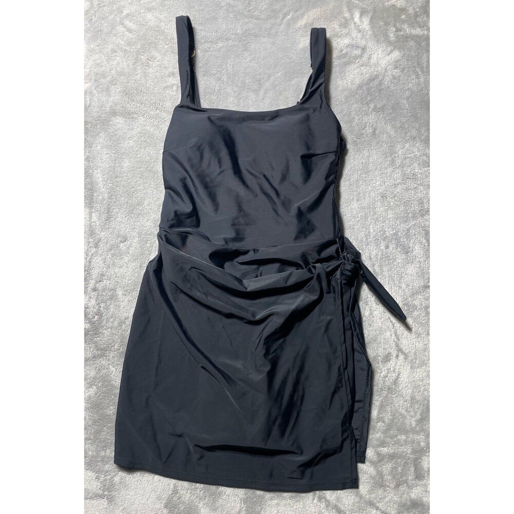 Time And Tru Swimsuit Dress Side Tie Size XS (0-2) Square Neck Black